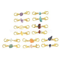 28Pcs 7 Styles Natural & Synthetic Mixed Gemstone Chip Bead Connector Charms, Chakra Links, with Double Zinc Alloy Lobster Claw Clasps, Mixed Dyed and Undyed, Golden, 31mm, about 4pcs/style(PALLOY-JF05612-02)