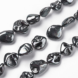 Electroplated Shell Pearl Beads Strands, Dyed, Nuggets, Black, 18~25x15~25x7.8~13mm, Hole: 1mm, about 20pcs/strand, 15.75 inch(40cm)(SHEL-R114-27)