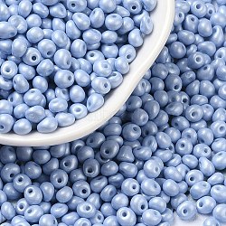 6/0 Glass Seed Beads, Opaque Colours Luster, Teardrop, Light Steel Blue, 4~5x4~4.5x3~4mm, Hole: 0.8~0.9mm, about 5625pcs/pound(SEED-L011-08A-23)