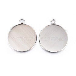 304 Stainless Steel Pendant Cabochon Settings, Plain Edge Bezel Cups, Flat Round, Stainless Steel Color, Tray: 25mm, 31x27x2mm, Hole: 3mm(STAS-F191-14P-H)
