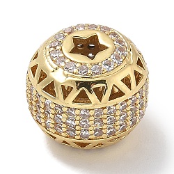 Rack Plating Brass Micro Pave Cubic Zirconia Beads, Long-Lasting Plated, Lead Free & Cadmium Free, Hollow Round, Real 18K Gold Plated, 12x10.5mm, Hole: 3mm(KK-L224-031G)