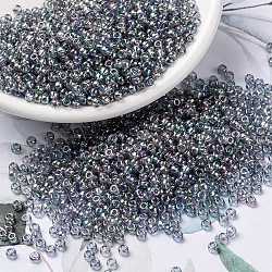 MIYUKI Round Rocailles Beads, Japanese Seed Beads, 8/0, (RR2444) Transparent Blue Gray Rainbow Gold Luster, 3mm, Hole: 1mm, about 422~455pcs/10g(X-SEED-G008-RR2444)