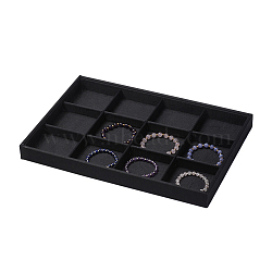 Wood Bracelet Displays, Rectangle, 12 Grids Jewelry Bracelet/Bangle/Watch Display Tray, Cover with Cloth, Black, 35x24x3cm(BDIS-G006-01)
