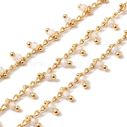 Handmade Brass Link Chain, with Glass Beads, Soldered, with Spool, Real 18K Gold Plated, Old Lace, 3x2x0.2mm and 6x2mm, about 16.40 Feet(5m)/Roll(CHC-E028-07G-02)