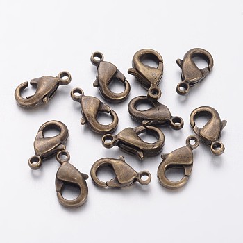 Brass Lobster Claw Clasps, Parrot Trigger Clasps, Cadmium Free & Nickel Free & Lead Free, Antique Bronze, 19x10x4mm, Hole: 2mm