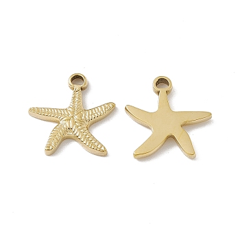 Vacuum Plating 201 Stainless Steel Pendants, Starfish Charm, Real 18K Gold Plated, 15x15x2mm, Hole: 2x1.5mm