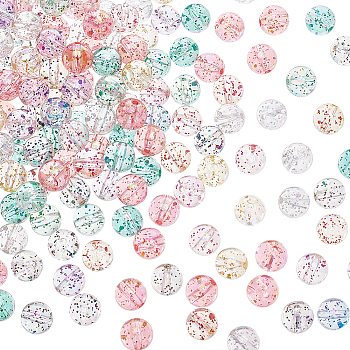 200Pcs Round AB Color Transparent Acrylic Beads, with Colorful Glitter Powder, Mixed Color, 10mm, Hole: 2mm