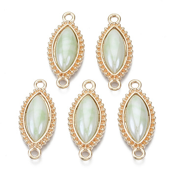 Porcelain Links Connectors, with Light Gold Plated Brass Findings, Horse Eye, Aquamarine, 26x11x4mm, Hole: 1.8mm