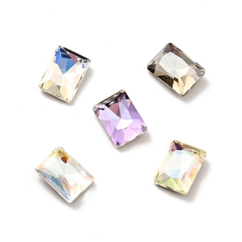 K9 Glass Rhinestone Cabochons, Flat Back & Back Plated, Faceted, Rectangle, Mixed Color, 8x6x2.5mm
