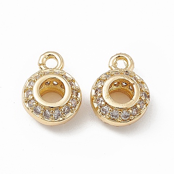 Brass Micro Pave Cubic Zirconia Charms, Rondelle Charm, with Open Loop, Real 18K Gold Plated, 11x8x5mm, Hole: 1.5mm