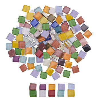 PandaHall Elite Glass Cabochons, Square, Mixed Color, 9.5~10x9.5~10x4mm