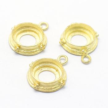 Brass Pendant Cabochon Open Back Settings, Lead Free & Cadmium Free & Nickel Free, Flat Round, Raw(Unplated), Tray: 10mm, 18.5x15x3.5mm, Hole: 1.5mm