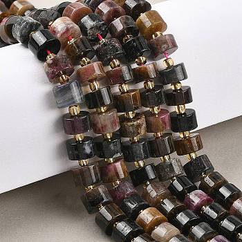 Natural Multicolor Tourmaline Beads Strands, Column, with Seed Beads, 9.5~11x5.5~7mm, Hole: 1mm, about 40~47pcs/strand, 15.75''(40cm)~15.94''(40.5cm)