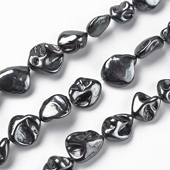 Electroplated Shell Pearl Beads Strands, Dyed, Nuggets, Black, 18~25x15~25x7.8~13mm, Hole: 1mm, about 20pcs/strand, 15.75 inch(40cm)