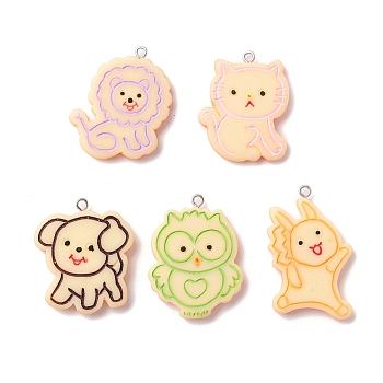 Opaque Resin Pendants, Platinum Tone Iron Loop, Imitation Biscuits, Animal, Sandy Brown, 34~40x26~31x4~5mm, Hole: 1.5mm