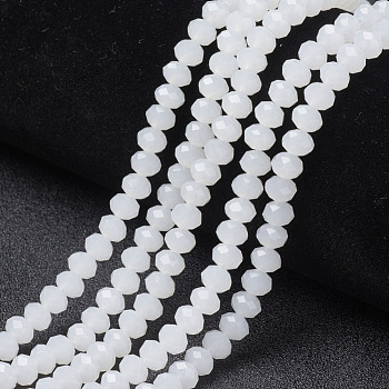 Glass Beads Strands, Imitation Jade, Faceted, Rondelle, White, 2.9~3.3x2mm, Hole: 0.8mm, about 145~150pcs/strand, 34~35cm