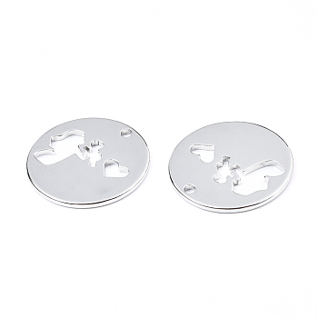 201 Stainless Steel Pendants, Flat Round with Bat, Stainless Steel Color, 25x1mm, Hole: 2mm