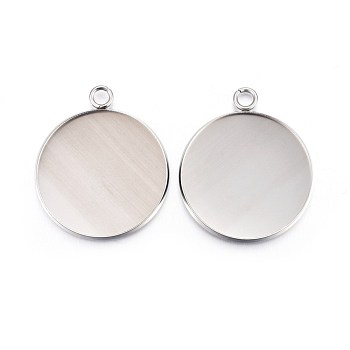 304 Stainless Steel Pendant Cabochon Settings, Plain Edge Bezel Cups, Flat Round, Stainless Steel Color, Tray: 25mm, 31x27x2mm, Hole: 3mm