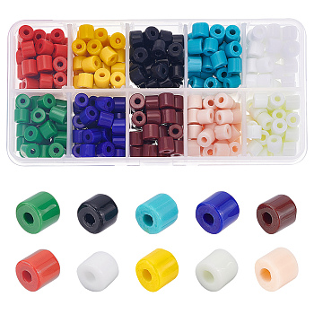 450Pcs 10 Colors Opaque Glass Bugle Beads, Round Hole, Mixed Color, 7~7.5x6~6.5mm, Hole: 2.5mm, 45pcs/color