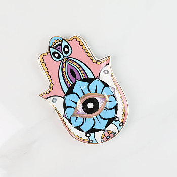 Hamsa Hand/Hand of Miriam with Evil Eye Ceramic Jewelry Plate, Storage Tray for Rings, Necklaces, Earring, Colorful, 160x115mm