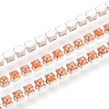 Iron & ABS Imitation Pearl Cup Chains, Platinum, with Spool, Light Salmon, 2x2x2mm, about 30.00 Feet(9.14m)/Roll