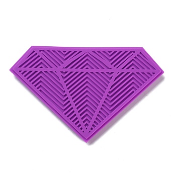 Silicone Makeup Cleaning Brush Scrubber Mat Portable Washing Tool, with Suction Cup, Diamond Shape, for Men and Women, Dark Orchid, 9.5x15.1x1.1cm
