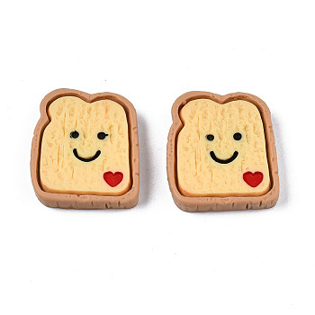 Opaque Resin Decoden Cabochons, Imitation Food, Toast with Smiling Face, Peru, 22x19x4.5mm