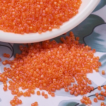 MIYUKI Delica Beads Small, Cylinder, Japanese Seed Beads, 15/0, (DBS0855) Matte Transparent Orange AB, 1.1x1.3mm, Hole: 0.7mm, about 3500pcs/10g