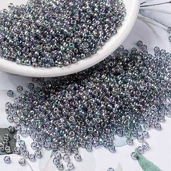 MIYUKI Round Rocailles Beads, Japanese Seed Beads, 8/0, (RR2444) Transparent Blue Gray Rainbow Gold Luster, 3mm, Hole: 1mm, about 422~455pcs/10g