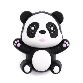 Silicone Beads, Panda, Black, 28x25.5x17.5mm, Hole: 2mm