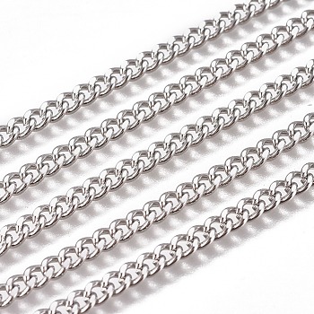 3.28 Feet Handmade 304 Stainless Steel Curb Chains, Twisted Chains, Unwelded, Faceted, Stainless Steel Color, 4.5x3.5x1.6mm, Wire: 1mm