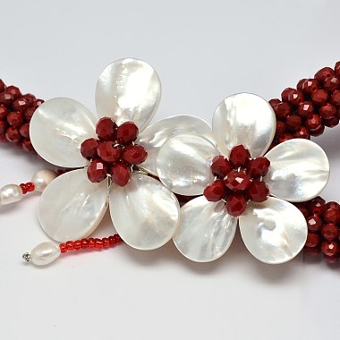 Flower Glass Beaded Lariat Necklaces(NJEW-P102-37A)-3