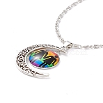 Rainbow Pride Necklace, Flat Round with Pattern & Moon Pendant Necklace for Men Women, Antique Silver & Platinum, Female Gender Symbol, 18.31 inch(46.5cm)(NJEW-F291-01H)