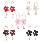 5 Pairs 5 Colors Acrylic Flower Dangle Hoop Earrings with Rhinestone Tassel, Light Gold Alloy Long Drop Earrings for Woman, Mixed Color, 72x27mm, 1 Pair/color(EJEW-AN0003-70)