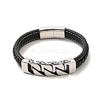 304 Stainless Steel Curb Chains Link Bracelet with Magnetic Clasp, Gothic Bracelet with Microfiber Leather Cord for Men Women, Black, 8-7/8 inch(22.5cm)(BJEW-C021-24P)