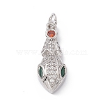 Brass Micro Pave Cubic Zirconia Pendants, Cadmium Free & Lead Free, Snake Head Charms, Platinum, 23.5x9x5mm, Hole: 3mm(KK-P224-04P)