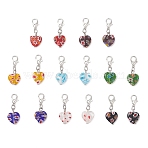Handmade Millefiori Lampwork Pendant Decorations, with Alloy Lobster Claw Clasps, Heart, Mixed Color, 28mm(HJEW-JM04313)
