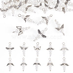 Glass & Alloy Pearl Pendants, with 304 Stainless Steel Findings, Angel & Fairy, Antique Silver & Stainless Steel Color, 34mm, Hole: 2.7mm, 20pcs/set(HJEW-TAC0058)