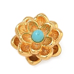 Brass Beads, with Resin Imitation Turquoise Beads, Real 24K Gold Plated, Flower, 8.5x5mm, Hole: 1.4mm(KK-F934-01B-G)