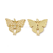 Rack Plating Brass Micro Pave Cubic Zirconia Pendants, with Jump Ring & Plastic Imitation Pearl, Cadmium Free & Lead Free, Long-Lasting Plated, Butterfly Charm, Real 18K Gold Plated, 23.5x28x3.5mm, Hole: 3.4mm(ZIRC-I061-17G)