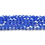 Opaque Solid Color Electroplate Glass Beads Strands, AB Color Plated, Faceted, Bicone, Medium Blue, 4x4mm, Hole: 0.8mm, about 82~85pcs/strand, 12.01~12.2 inch(30.5~31cm)(EGLA-A039-P4mm-B11)