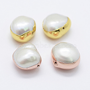 Natural Cultured Freshwater Pearl Beads, Edge Plated, Potato, Mixed Color, 10~12x10~13x6~9mm, Hole: 0.5mm(PEAR-F006-58)