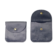 Velvet Jewelry Storage Bags with Snap Button, for Earrings, Rings, Necklaces, Square, Gray, 10x10cm(PW-WG79118-13)