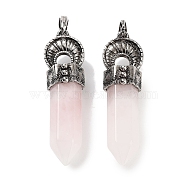 Natural Rose Quartz Pointed Big Pendants, Faceted Bullet Charms with Rack Plating Antique Silver Plated Alloy Horn, 61~62x17.5x16mm, Hole: 7x6.5mm(G-Q163-02AS-08)