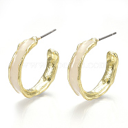 Alloy Stud Earrings, Half Hoop Earrings, with Enamel and Steel Pins, Light Gold, Antique White, 21.5x23x5.5mm, Pin: 0.7mm(X-PALLOY-S121-18E)