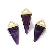 Natural Amethyst Pendants, Triangle Charms with Golden Plated Brass Findings, 18.5mm, Hole: 2x3mm(G-A222-02G-03)