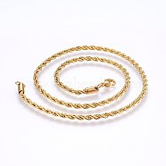 304 Stainless Steel Rope Chain Necklaces, with Lobster Claw Clasps, Real 18K Gold Plated, 17.7 inch(45cm), 4mm(X-NJEW-F226-03G-06)