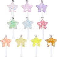 Nbeads 40Pcs 10 Colors Resin Pendants, with Platinum Tone Iron Loop and Paillette/Sequins, Plastic Handle, Star Lollipop, Mixed Color, 42x20x7mm, Hole: 2mm, 4pcs/color(RESI-NB0001-73)