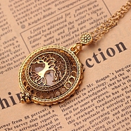 Magnifying Glass Magnetic Locket Pendant Necklaces for Women, with Zinc Alloy Cable Chains, Antique Golden, Tree of Life Pattern, 26.18 inch(66.5cm)(TOOL-PW0002-05B)