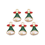 Rack Plating Alloy Enamel Pendants, Cadmium Free & Nickel Free & Lead Free, Light Gold, Christmas Bell, Green, 18x11.5x2.5mm, Hole: 2mm(ENAM-N055-119)